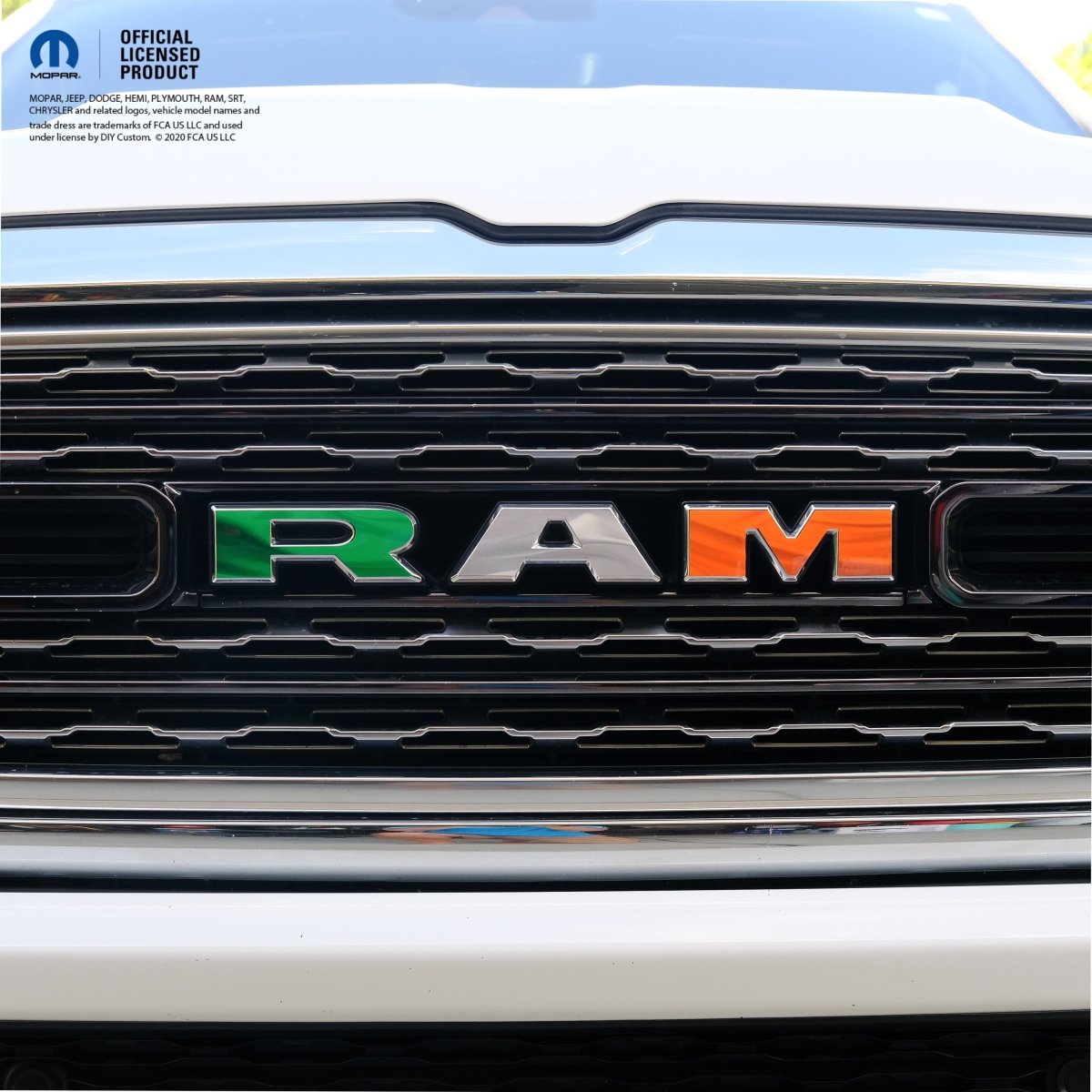 RAM Grill Emblem Overlay Decals WAVING IRELAND IRISH FLAG Fits 2009 - 2026 1500 - 5500 - Tiny Wrapz