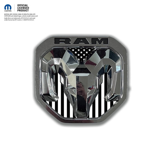 RAM Tailgate/Grill RAM Head Emblem Overlay Decals BLACK & WHITE AMERICAN FLAG Fits 2011 - 2024 Trucks - Tiny Wrapz