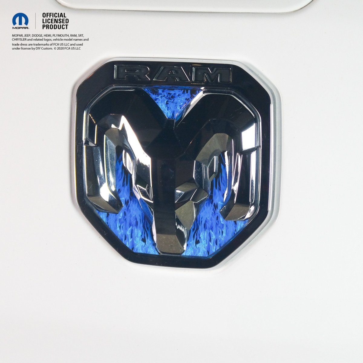 RAM Tailgate/Grill RAM Head Emblem Overlay Decals BLUE FLAMES Fits 2011 - 2024 Trucks - Tiny Wrapz