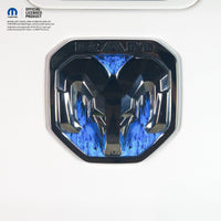 RAM Tailgate/Grill RAM Head Emblem Overlay Decals BLUE FLAMES Fits 2011 - 2024 Trucks - Tiny Wrapz