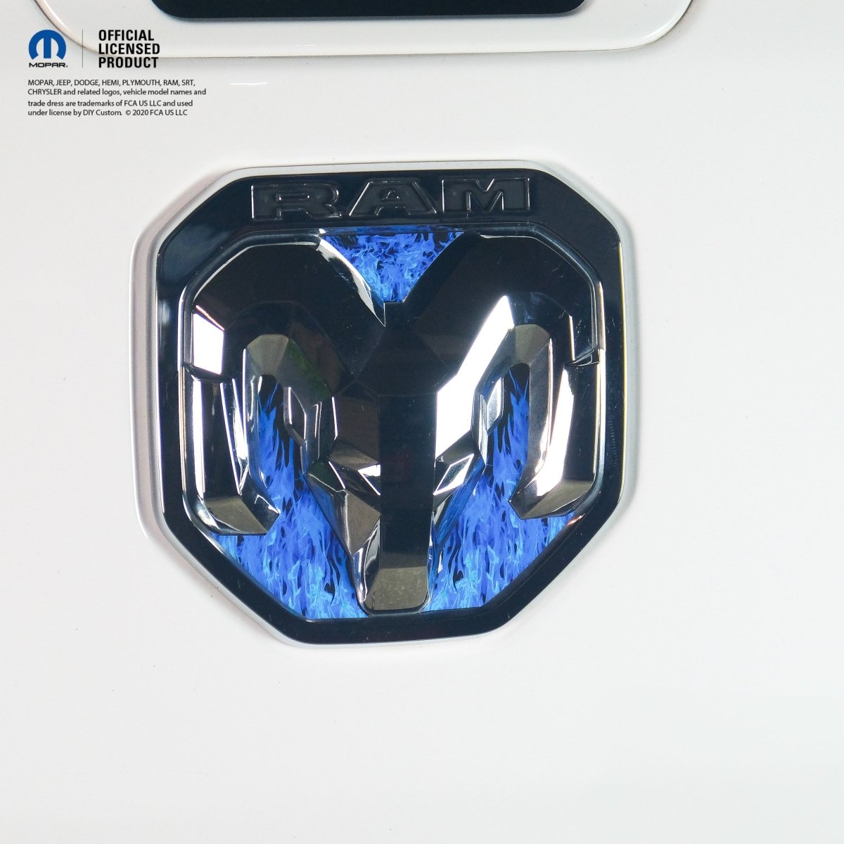 RAM Tailgate/Grill RAM Head Emblem Overlay Decals BLUE FLAMES Fits 2011 - 2024 Trucks - Tiny Wrapz