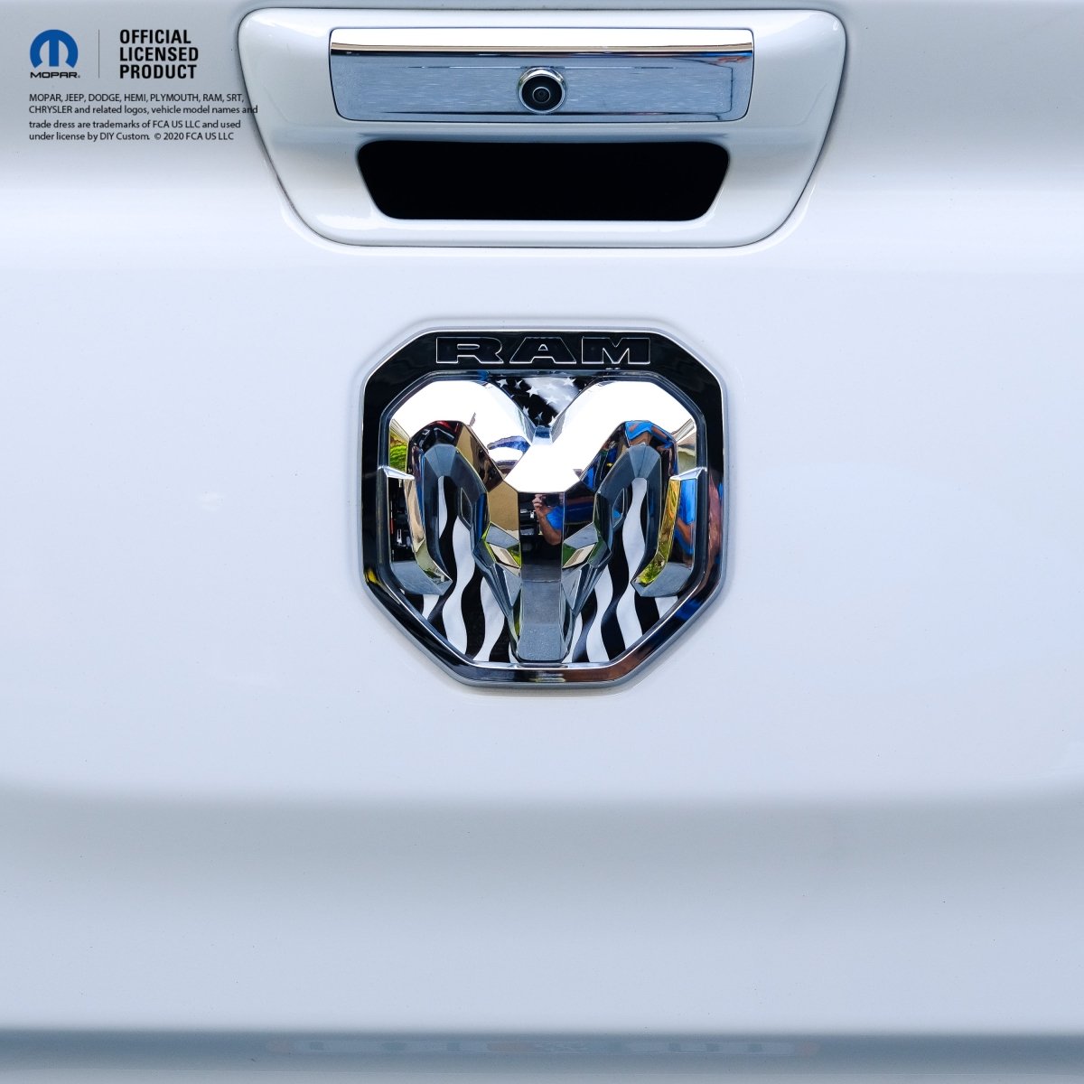 RAM Tailgate/Grill RAM Head Emblem Overlay Decals GRAYSCALE AMERICAN FLAG Fits 2011 - 2024 Trucks - Tiny Wrapz