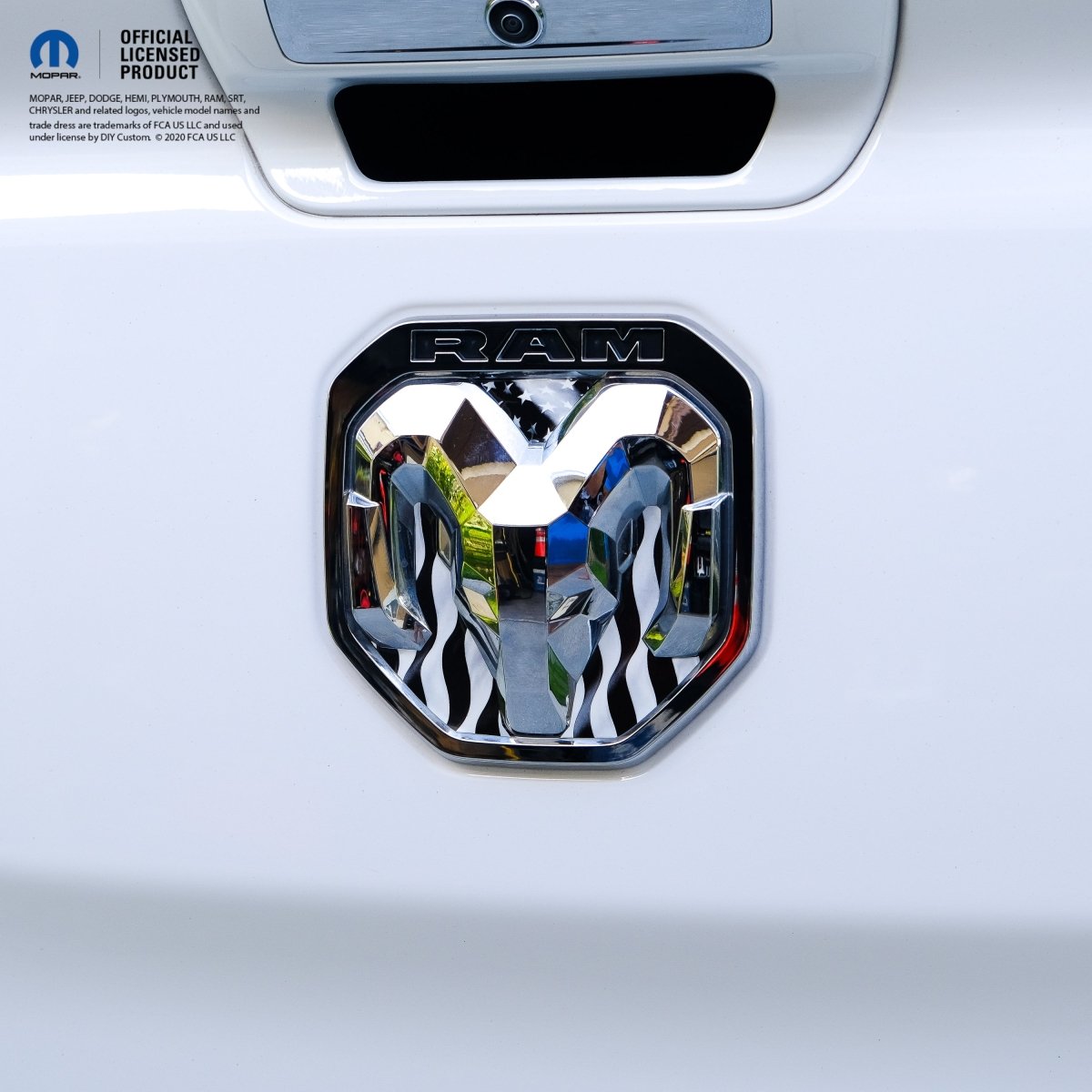 RAM Tailgate/Grill RAM Head Emblem Overlay Decals GRAYSCALE AMERICAN FLAG Fits 2011 - 2024 Trucks - Tiny Wrapz