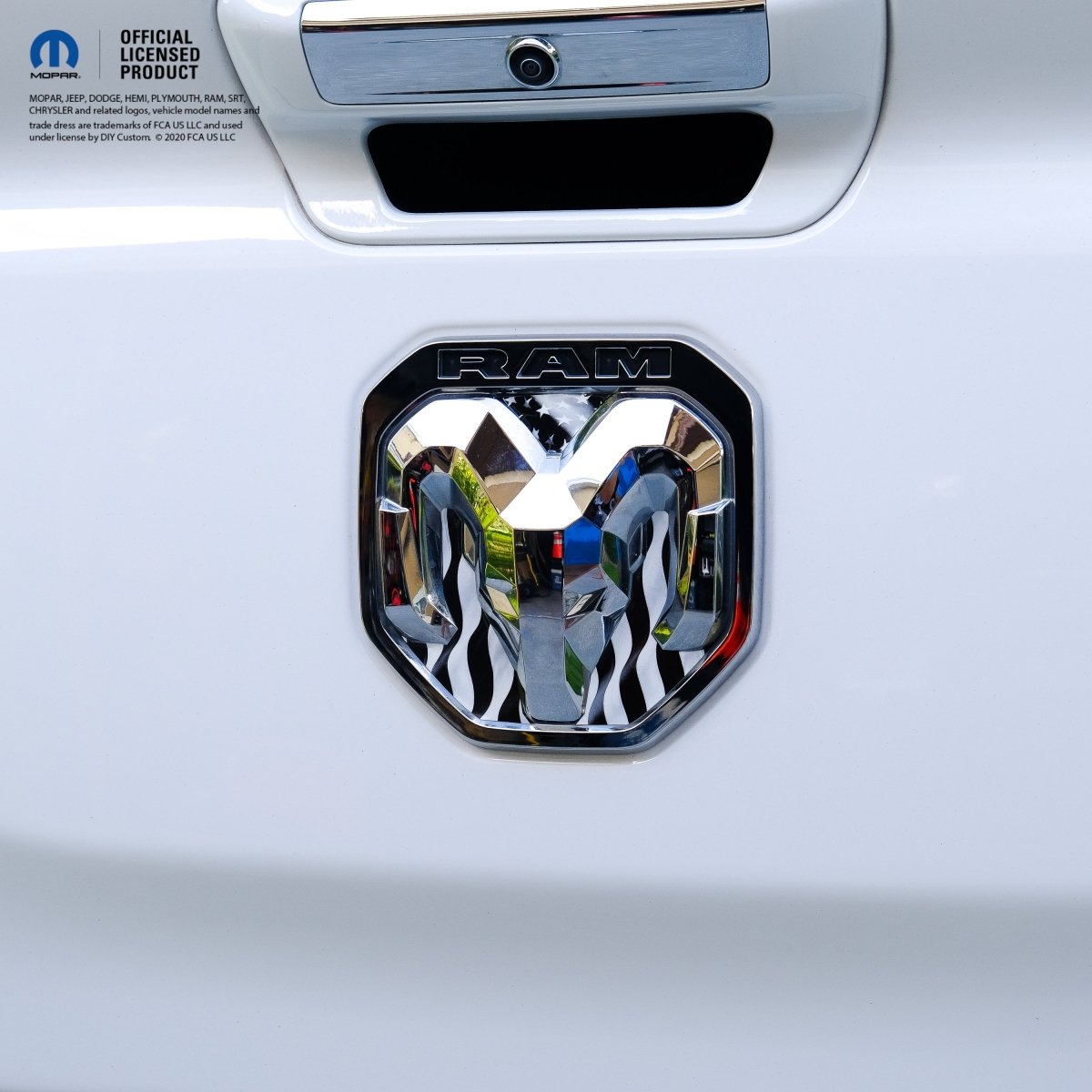 RAM Tailgate/Grill RAM Head Emblem Overlay Decals GRAYSCALE AMERICAN FLAG Fits 2011 - 2024 Trucks - Tiny Wrapz