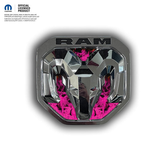 RAM Tailgate/Grill RAM Head Emblem Overlay Decals PINK FLAMES Fits 2011 - 2024 Trucks - Tiny Wrapz