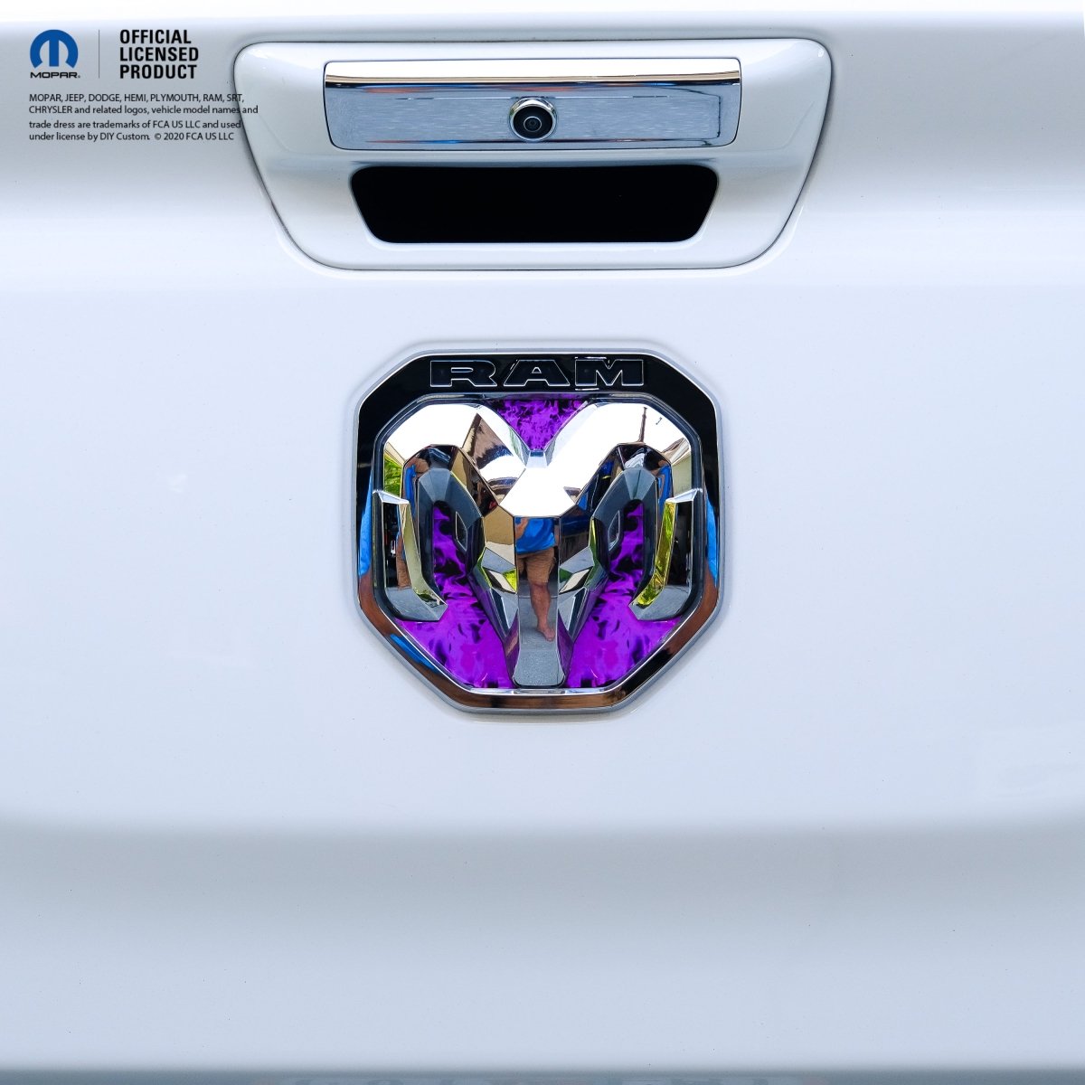 RAM Tailgate/Grill RAM Head Emblem Overlay Decals PURPLE FLAMES Fits 2011 - 2024 Trucks - Tiny Wrapz