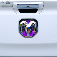RAM Tailgate/Grill RAM Head Emblem Overlay Decals PURPLE FLAMES Fits 2011 - 2024 Trucks - Tiny Wrapz