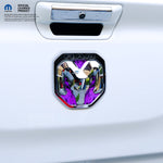 RAM Tailgate/Grill RAM Head Emblem Overlay Decals PURPLE FLAMES Fits 2011 - 2024 Trucks - Tiny Wrapz