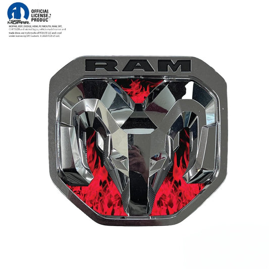 RAM Tailgate/Grill RAM Head Emblem Overlay Decals RED FLAMES Fits 2011 - 2024 Trucks - Tiny Wrapz